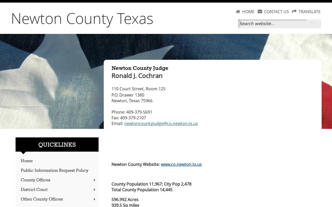 Newton County warrant records: county judge and courthouse contact page