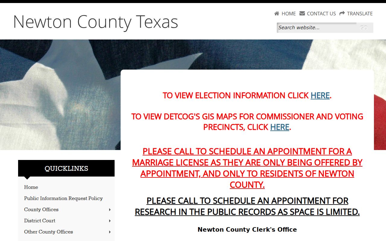 Newton County warrant records: County Clerk contact page
