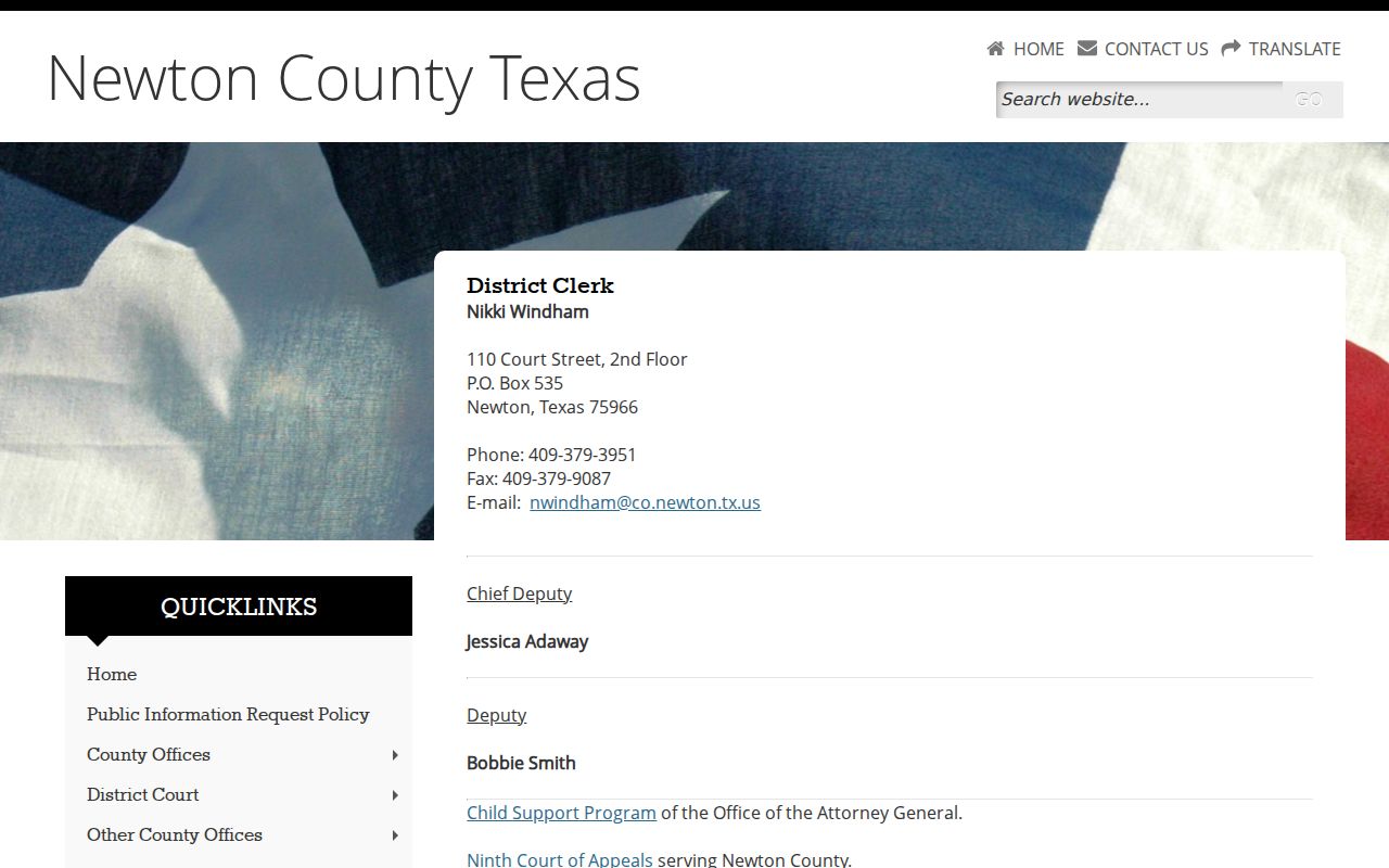 Newton County arrest warrants: District Clerk contact page