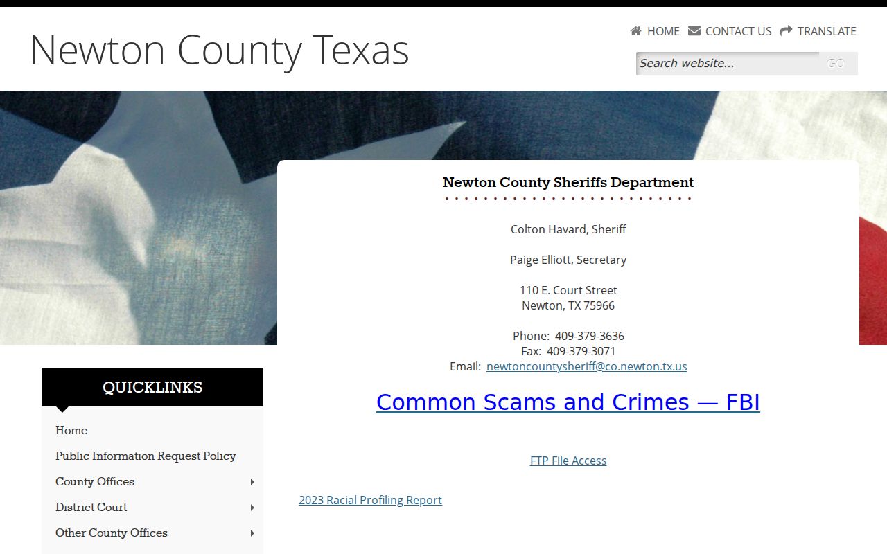 Newton County warrant records: official Sheriff contact page